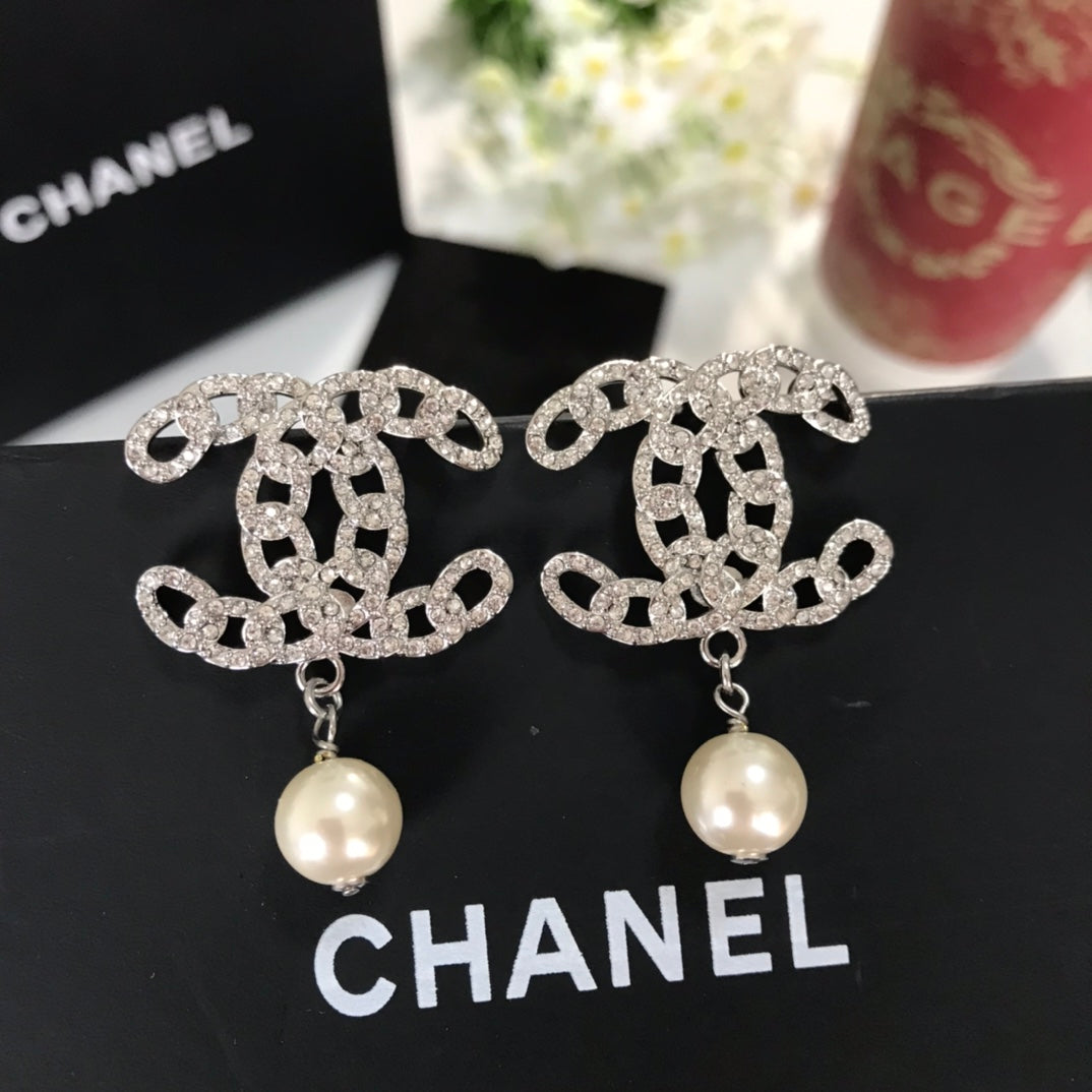 CHA pure silver double C pendant pearl earrings EHA159