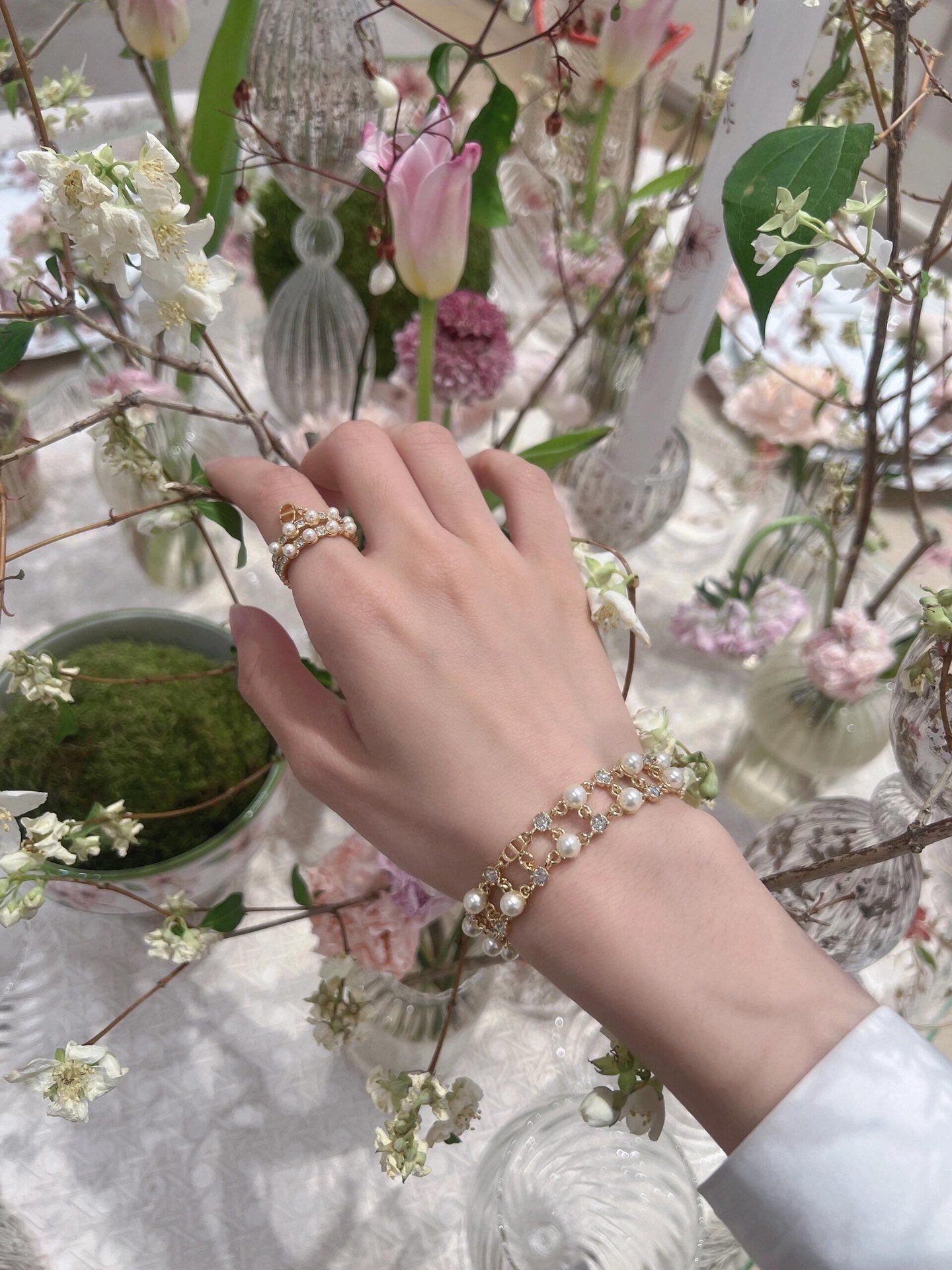 pearl cd hollow gold ring jza59