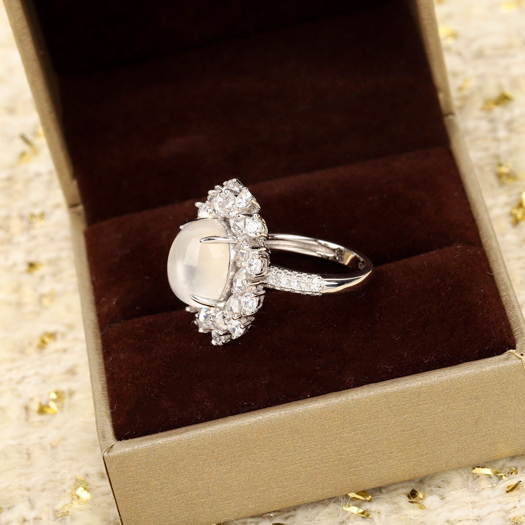 fupo series 925 pure silver new chinese water foam jade flower ring jza62