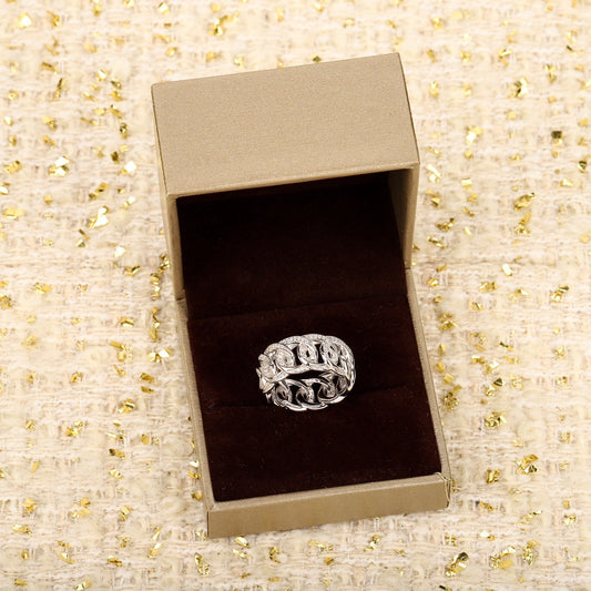 caibao series pure silver hollow chain diamond inlaid ring jza67