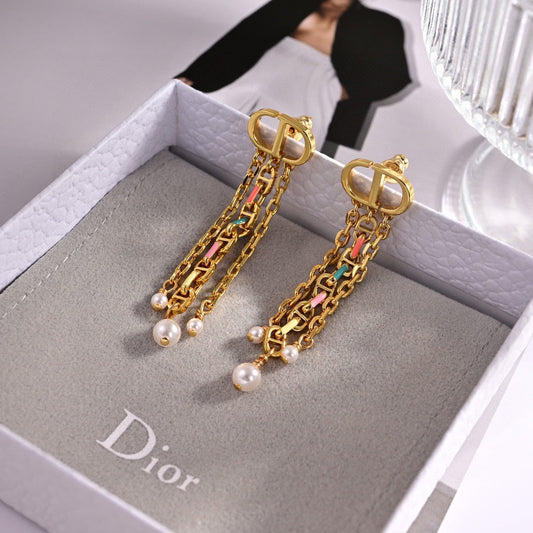 long womens tassel colored painted metal chain cd earrings eha211