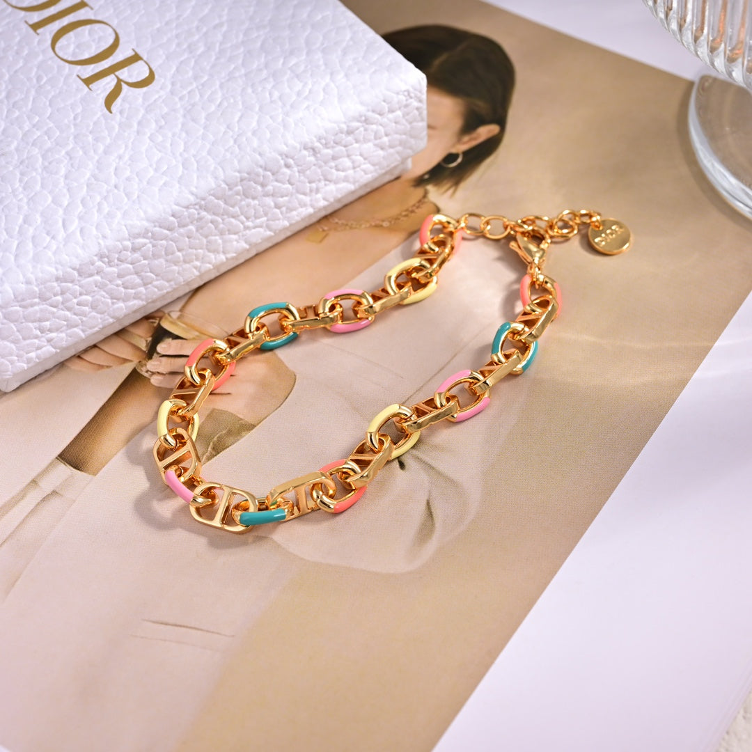 Alphabet multi-color gold colored dripping oil collarbone bracelet SLA77