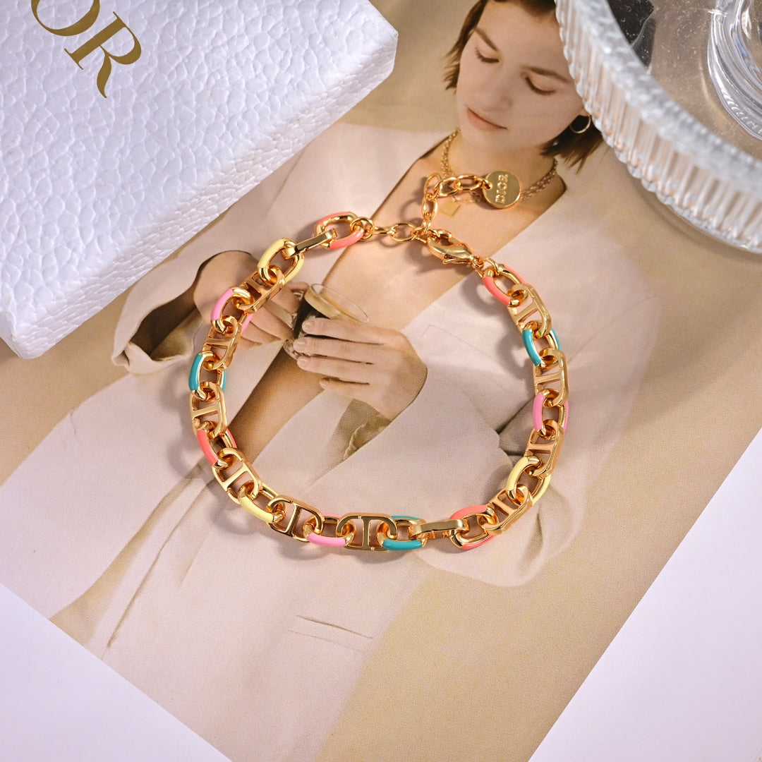 Alphabet multi-color gold colored dripping oil collarbone bracelet SLA77