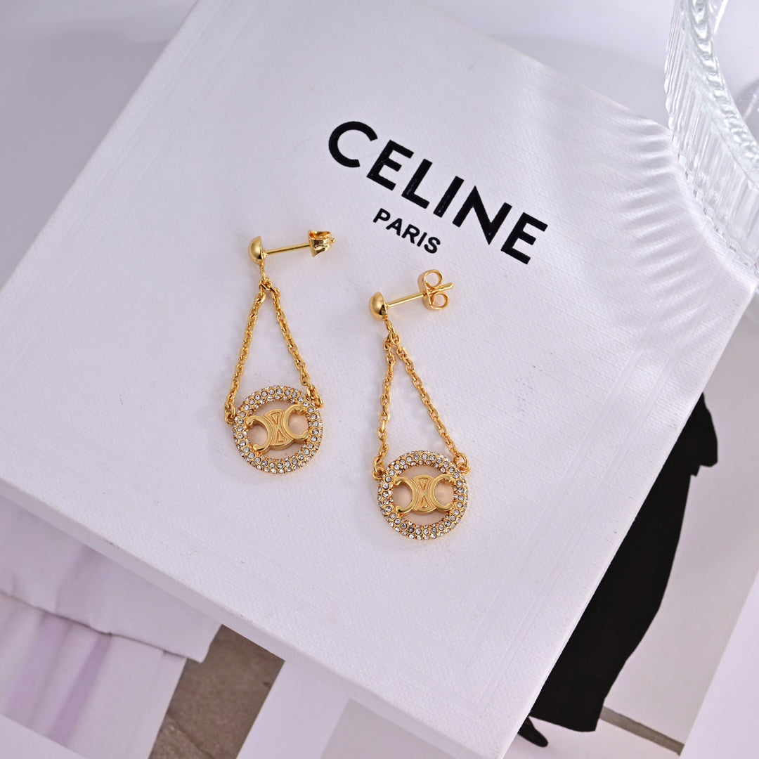 Celine Geometric Round Gold Earrings EHA175