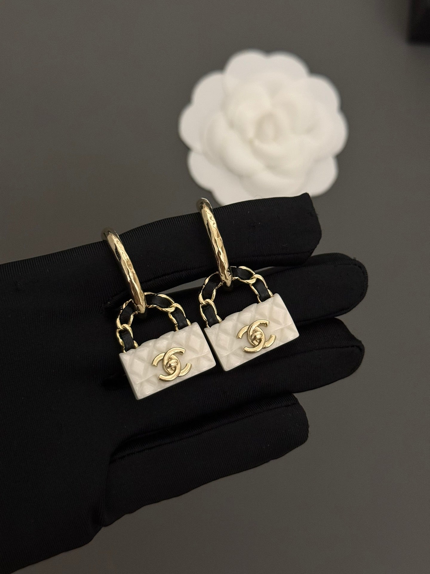 New enamel letter white bag earrings EHA193