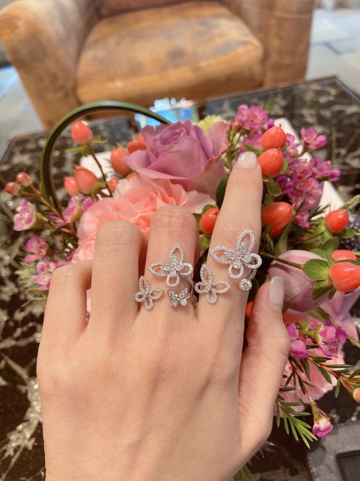 phantom diamond butterfly open silver ring jza75