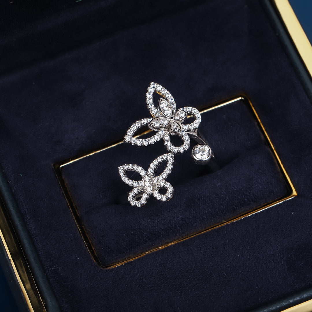 phantom diamond butterfly open silver ring jza75