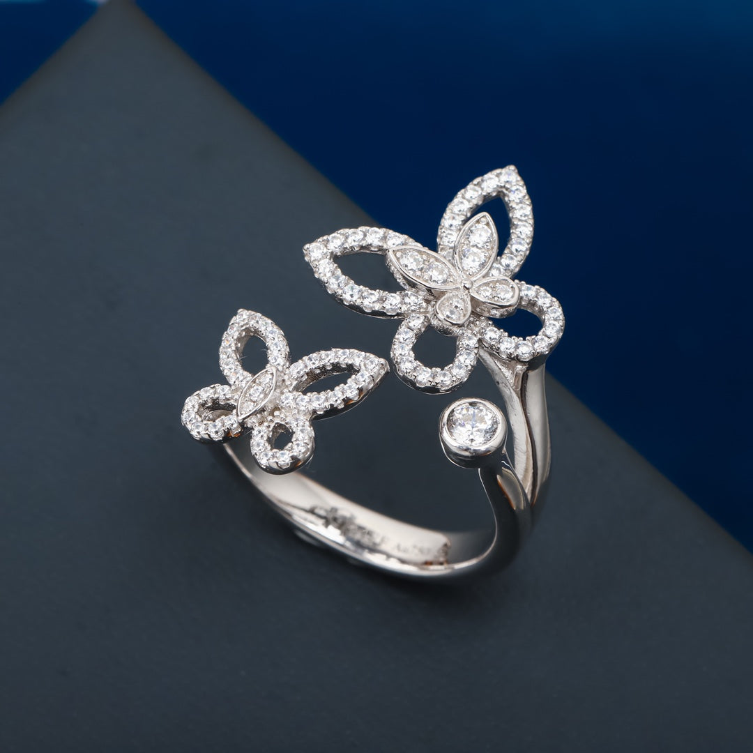 phantom diamond butterfly open silver ring jza75