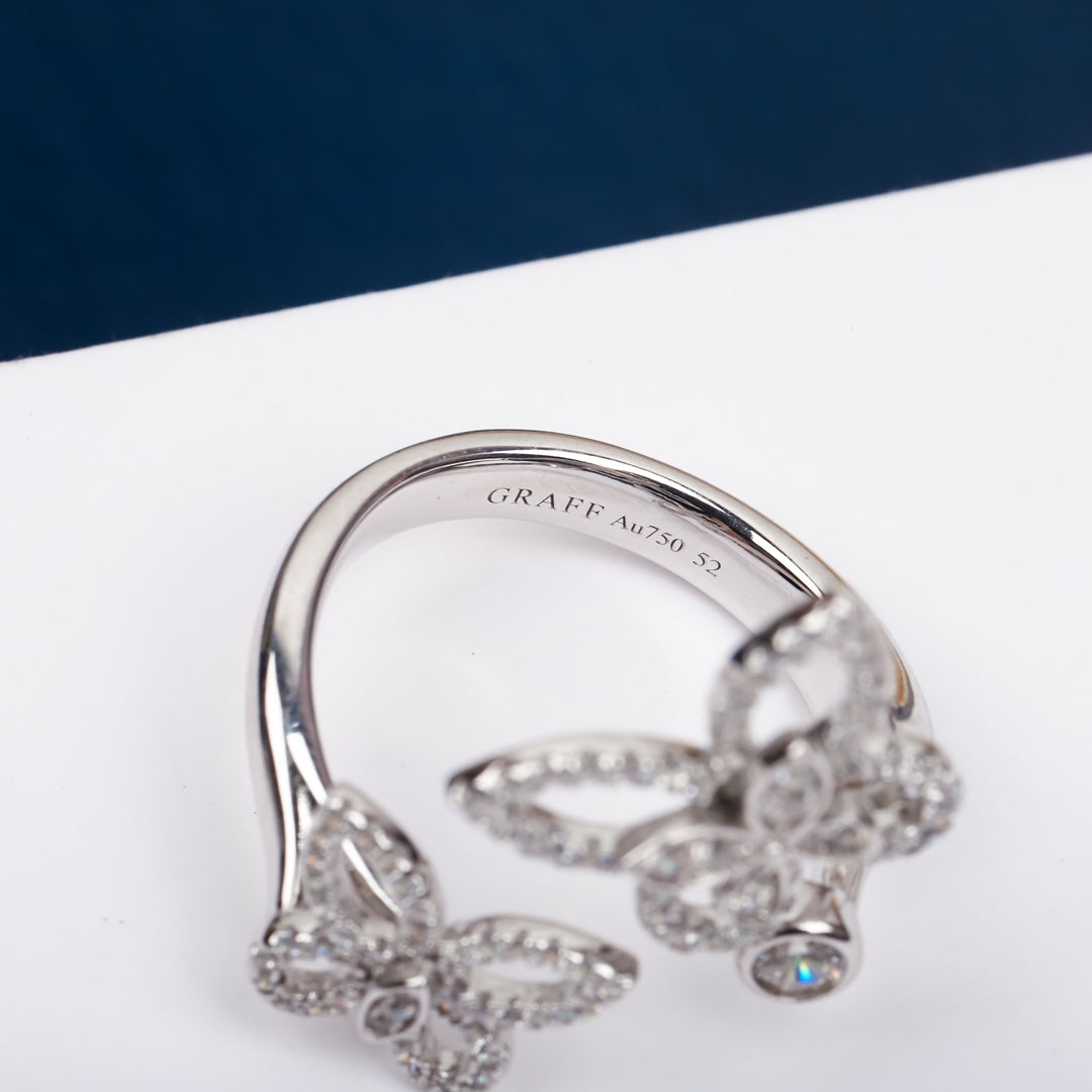 phantom diamond butterfly open silver ring jza75