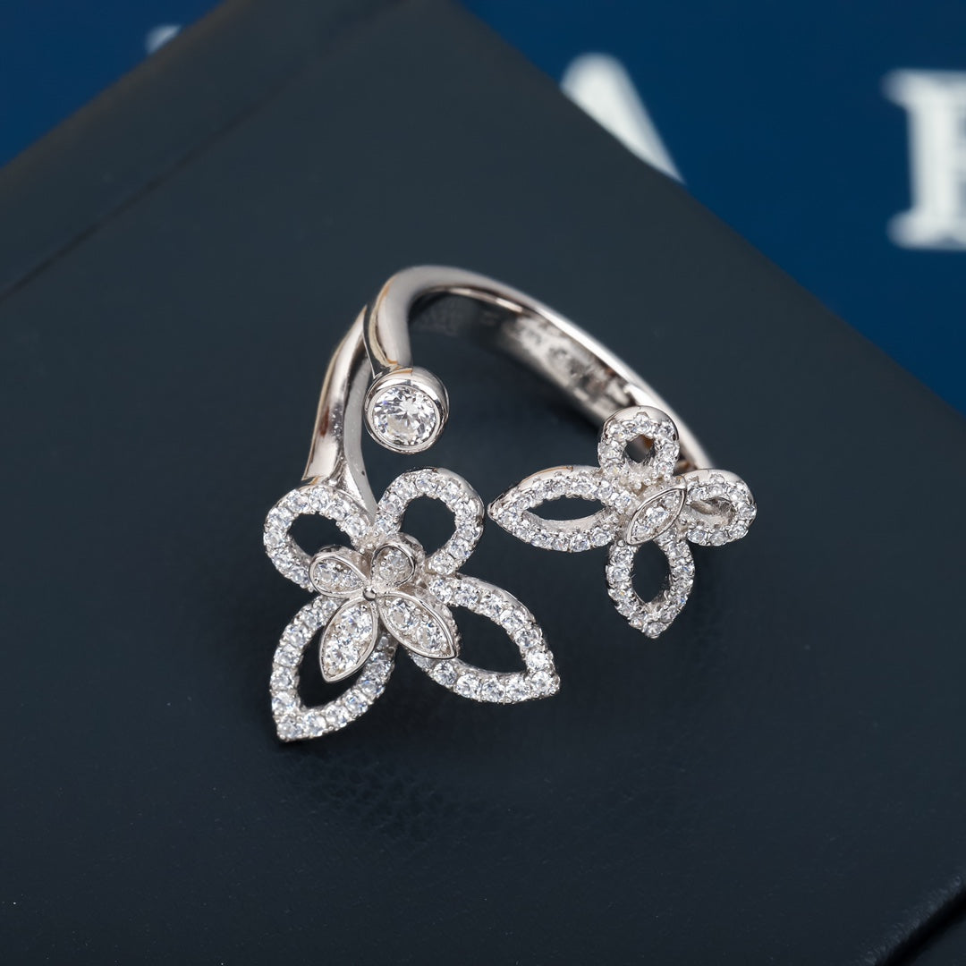 phantom diamond butterfly open silver ring jza75