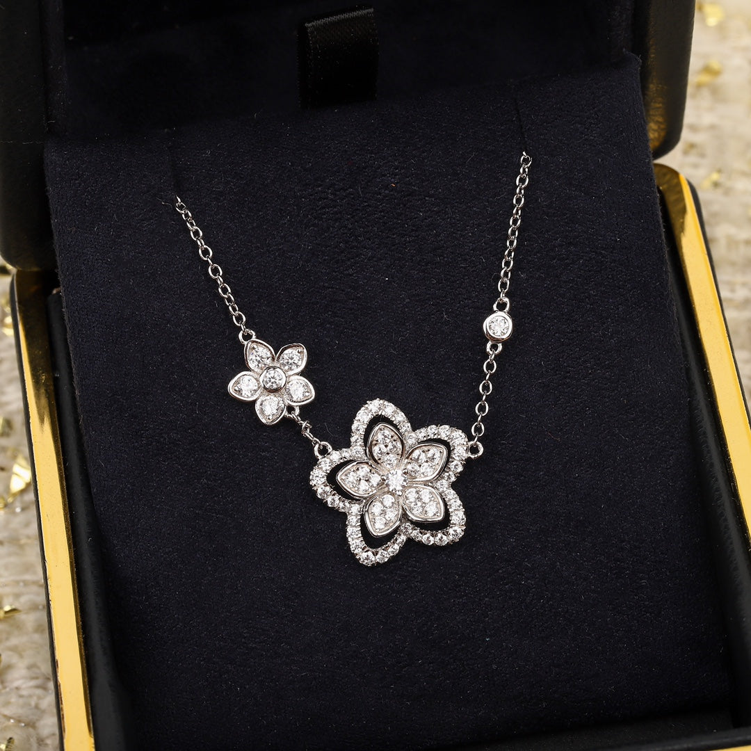 Wild Flower Diamond Flower Silver Necklace XLA132