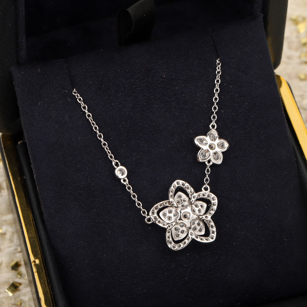 Wild Flower Diamond Flower Silver Necklace XLA132