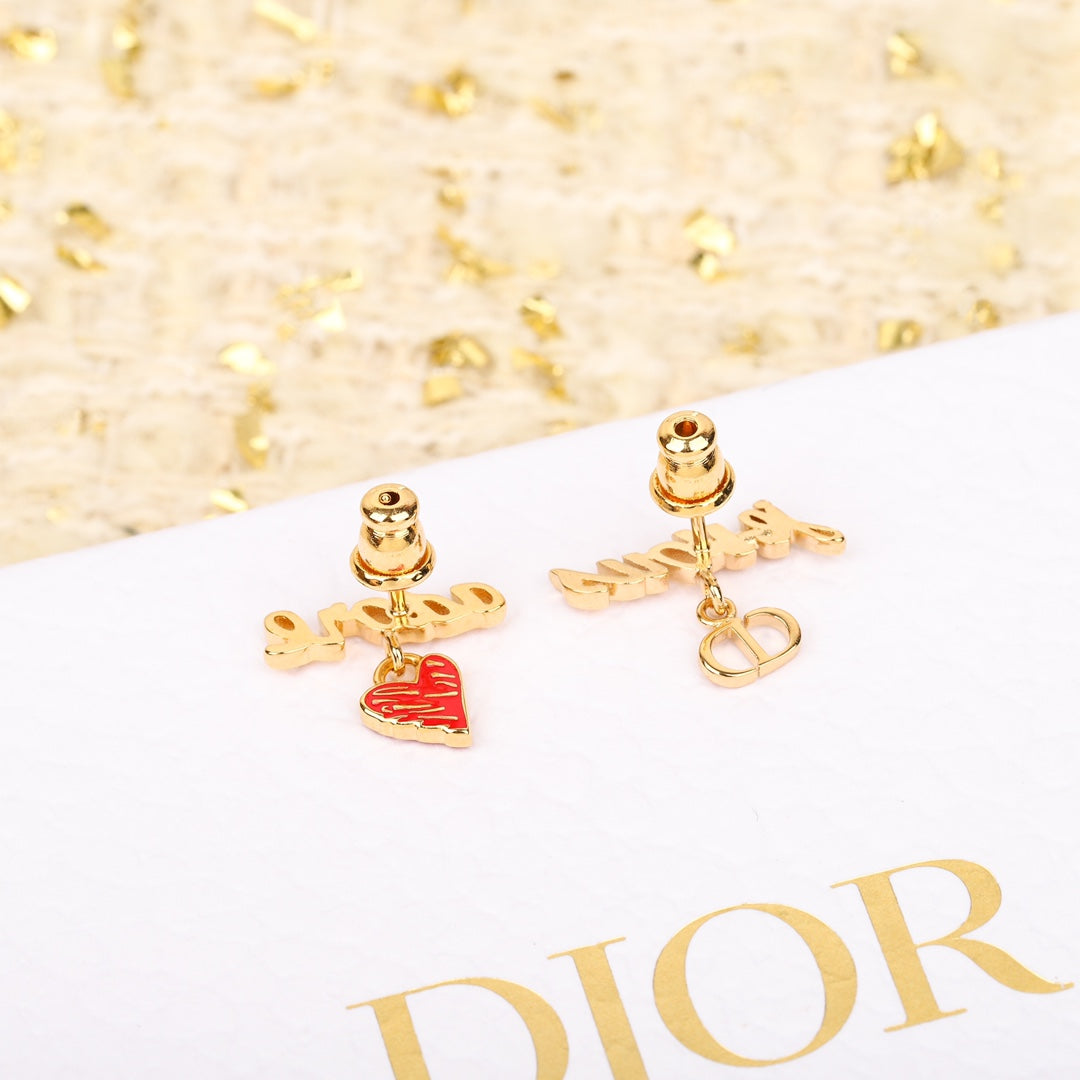 d qixi valentines day red enamel love gold earrings eha203