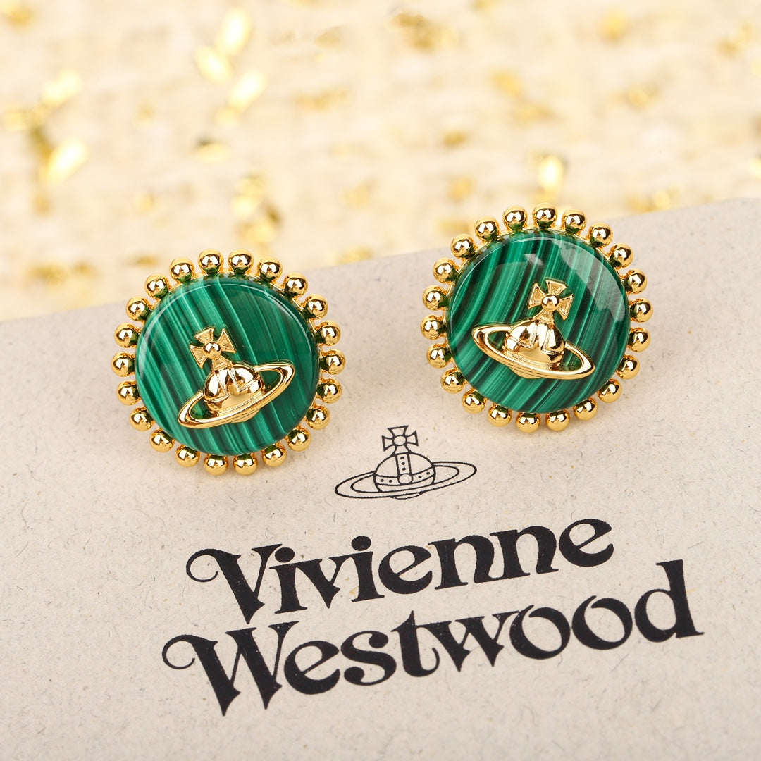 queen dowager peacock stone beimu saturn round brand green earrings eha206