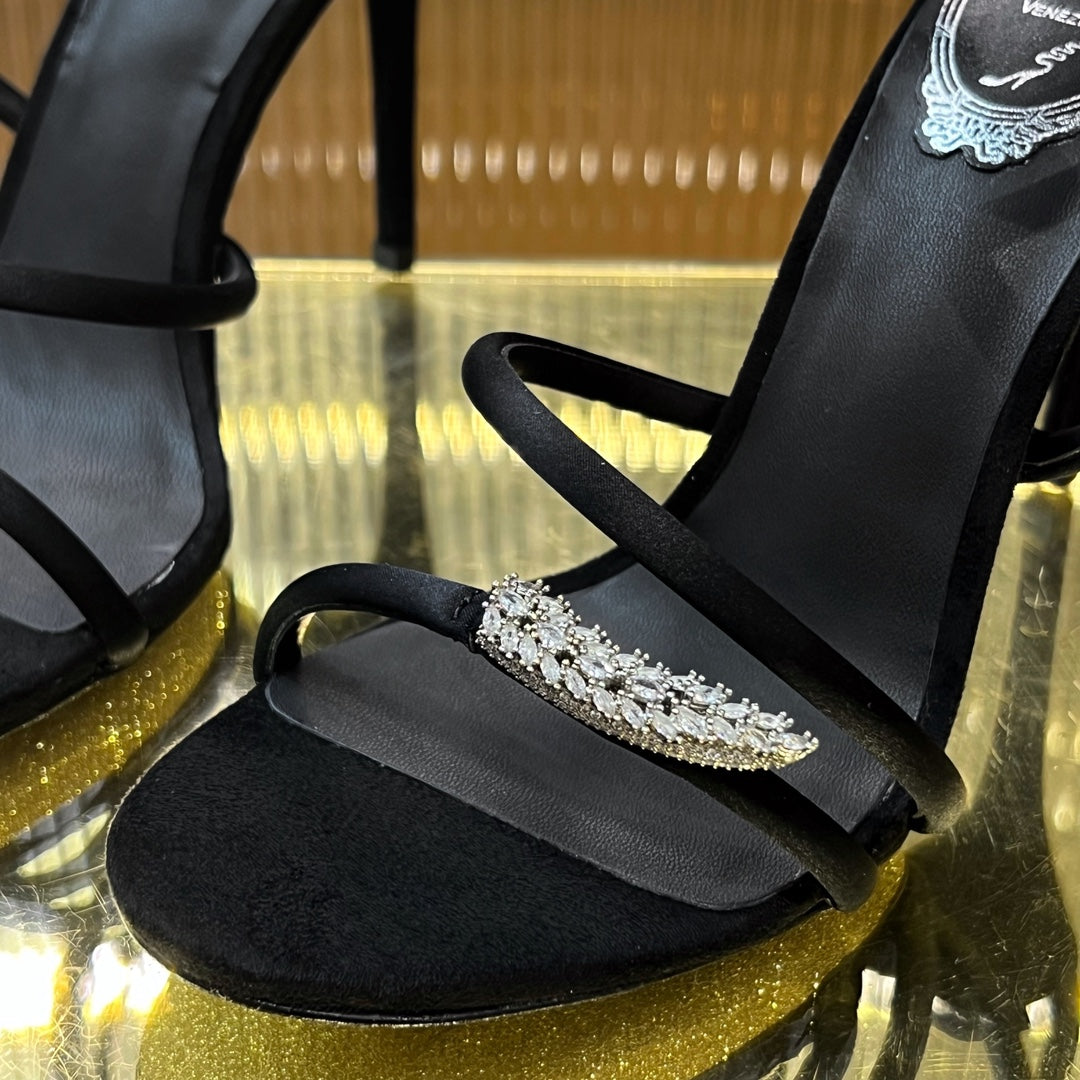 RC black snake shaped zircon silk wrapped ankle strap high-heeled sandals XZH216