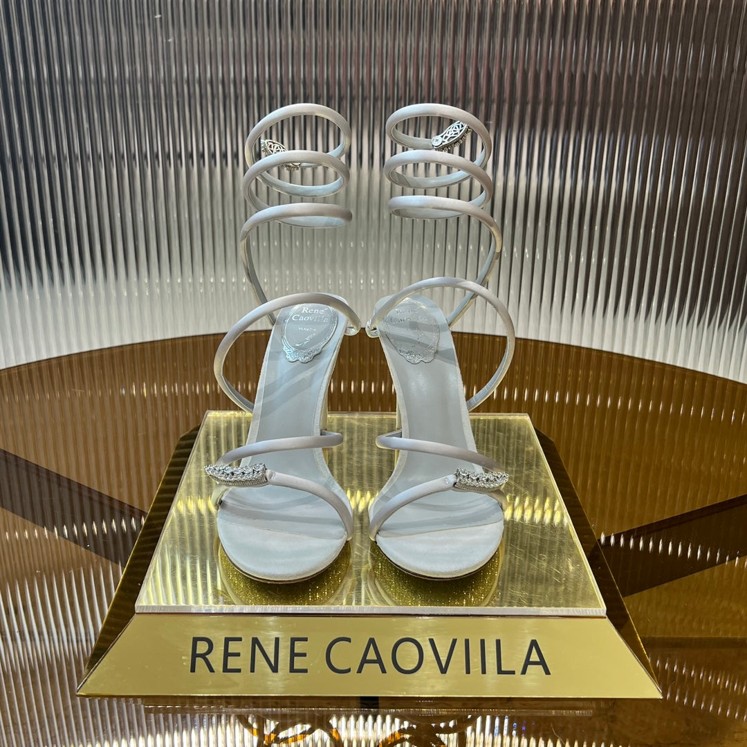 water diamond serpentine silk wrapped foot ring high heels open toed white sandals xzh216