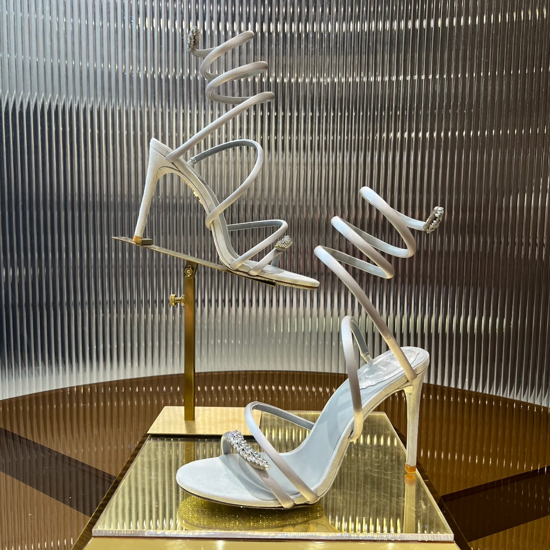 water diamond serpentine silk wrapped foot ring high heels open toed white sandals xzh216