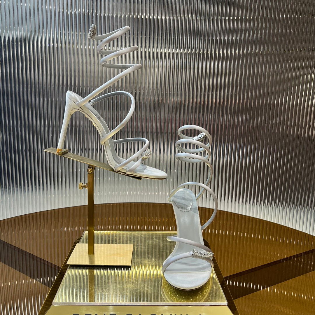 water diamond serpentine silk wrapped foot ring high heels open toed white sandals xzh216