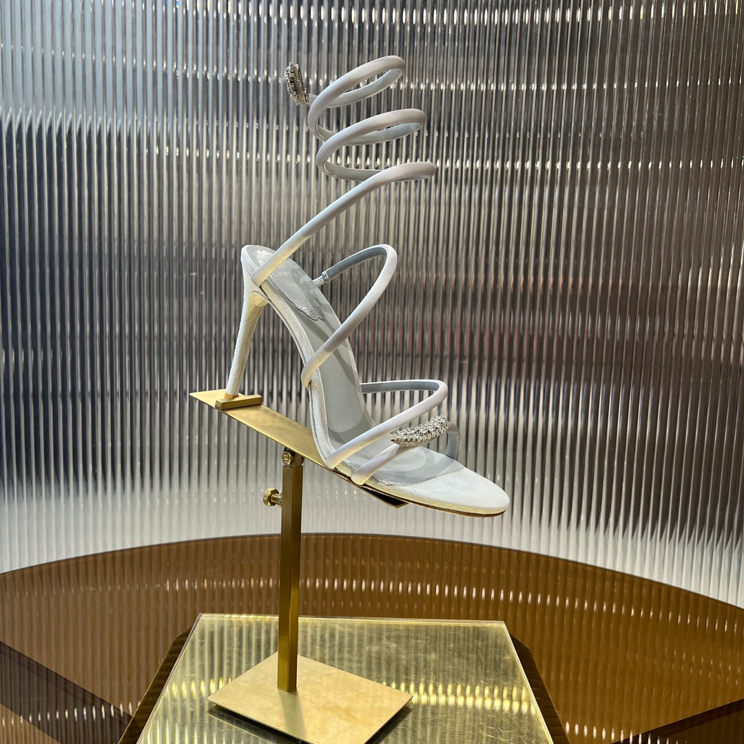 water diamond serpentine silk wrapped foot ring high heels open toed white sandals xzh216