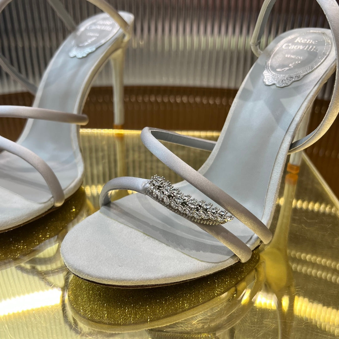 water diamond serpentine silk wrapped foot ring high heels open toed white sandals xzh216