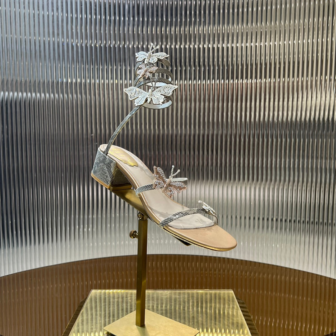 snake shaped butterfly wrapped ankle loop high heeled sandals xzh219