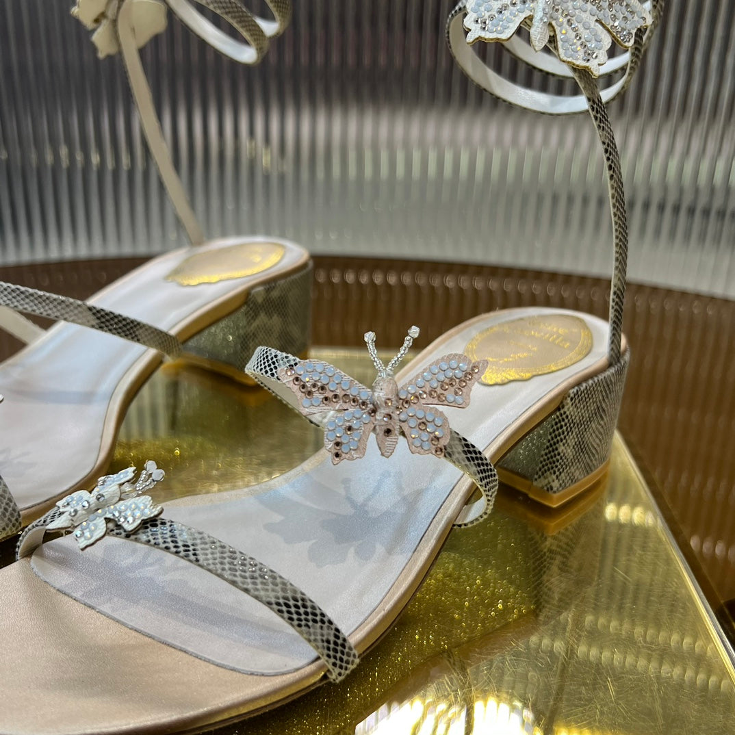 snake shaped butterfly wrapped ankle loop high heeled sandals xzh219