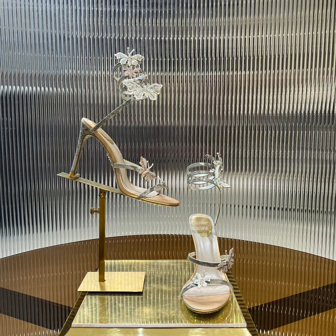 silver snake shaped butterfly wrapped ankle loop high heeled sandals xzh219