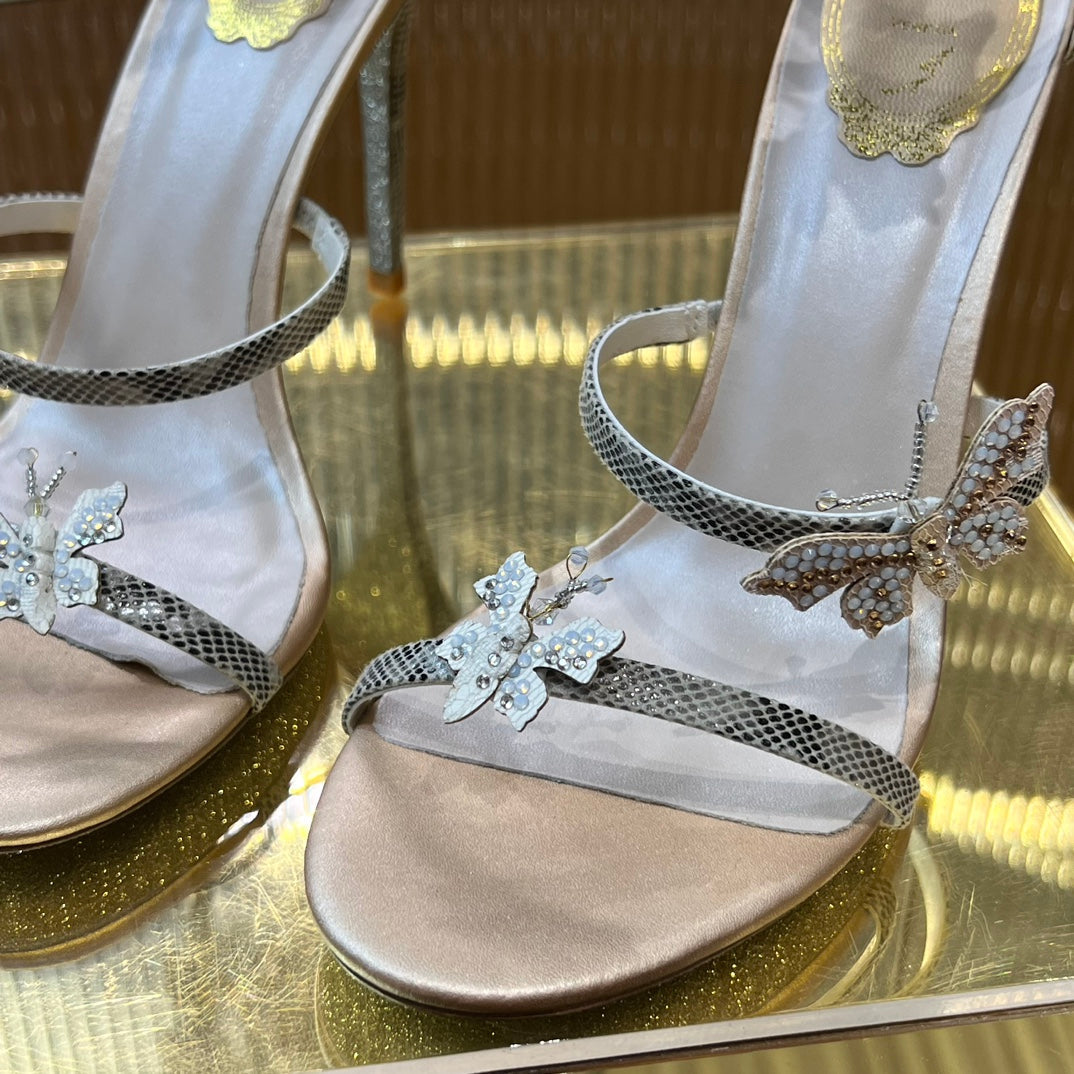 silver snake shaped butterfly wrapped ankle loop high heeled sandals xzh219