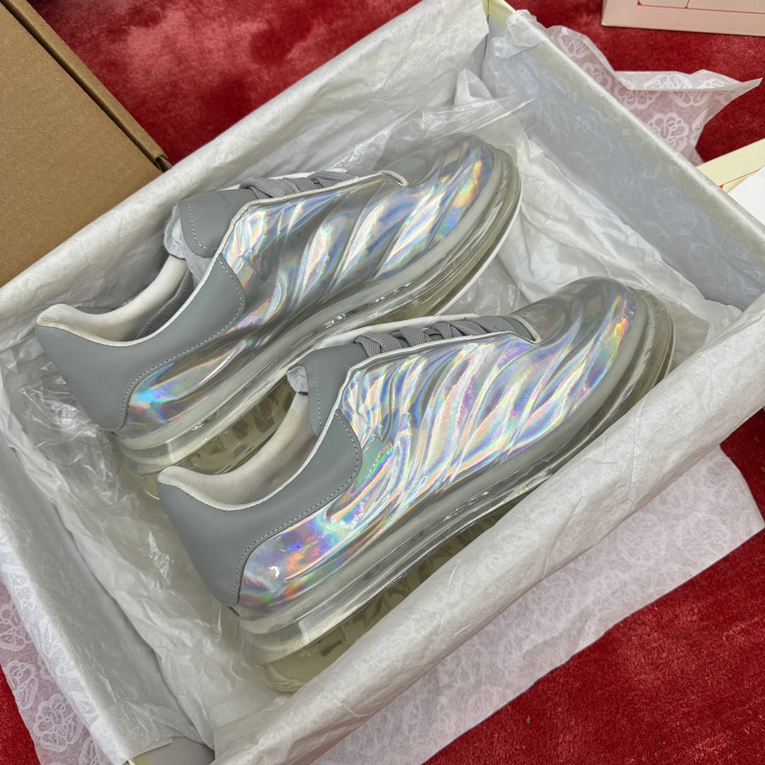 Alexandra McQUEEN Colorful Silver Thick Bottom Men's Wave Lacquered Leather Air Cushion Sports Shoes XZH237