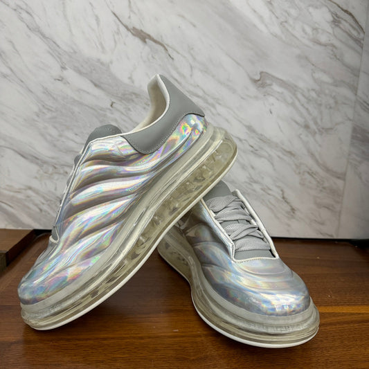 Alexandra McQUEEN Colorful Silver Thick Bottom Men's Wave Lacquered Leather Air Cushion Sports Shoes XZH237