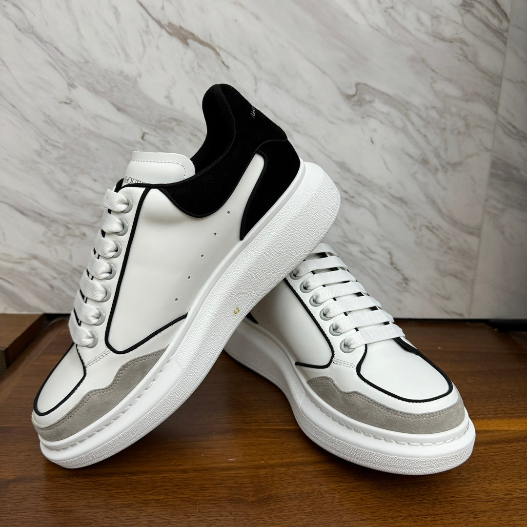 White shoes for men, spliced contrasting casual cowhide board shoes,sneakers XZH214