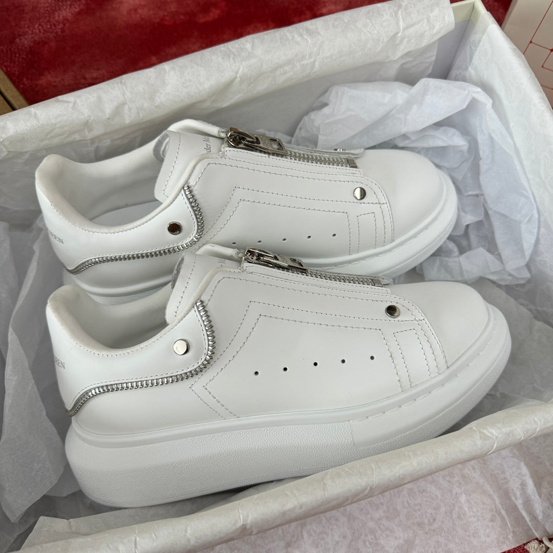 JK season McQueen zipper cowhide comfortable white shoes, unisex board shoes XH220