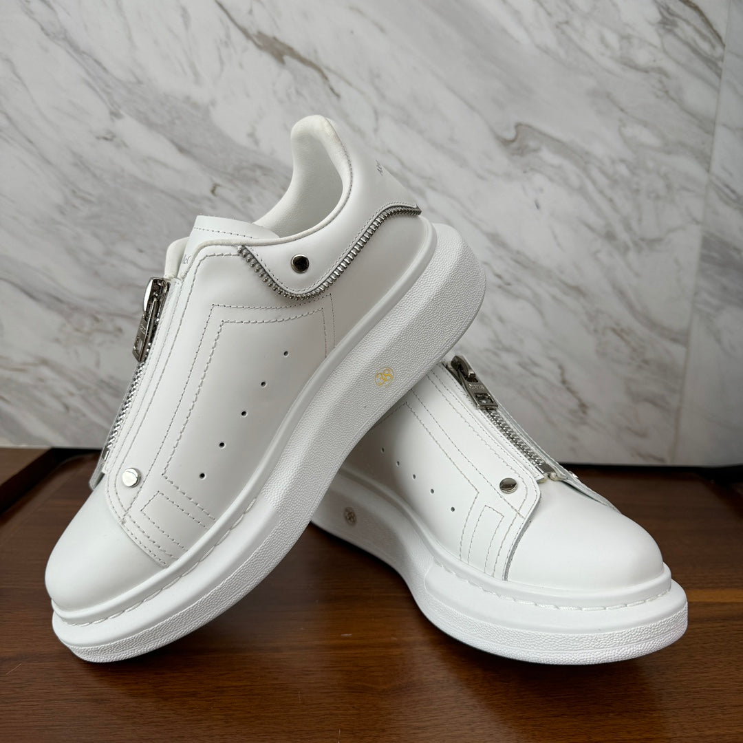 JK season McQueen zipper cowhide comfortable white shoes, unisex board shoes XH220