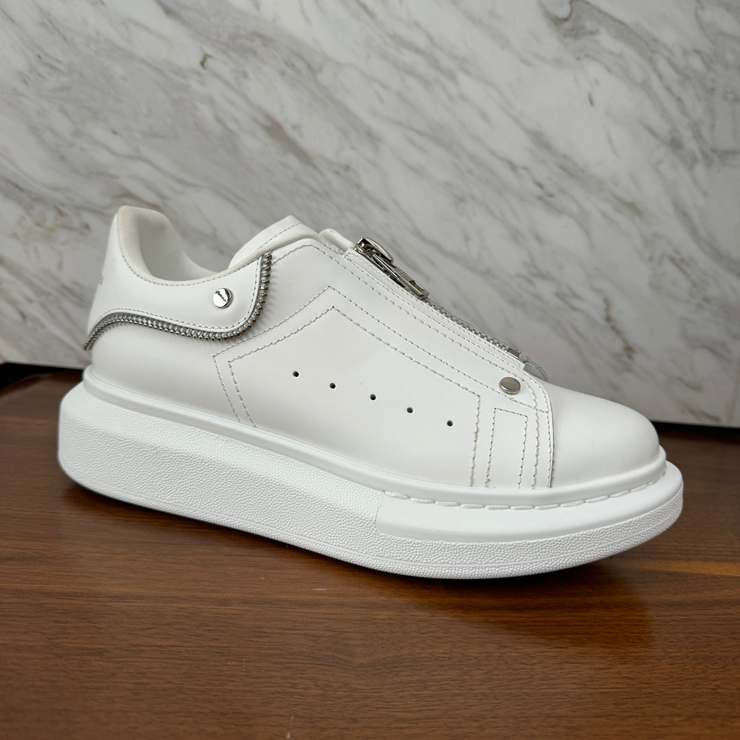 JK season McQueen zipper cowhide comfortable white shoes, unisex board shoes XH220