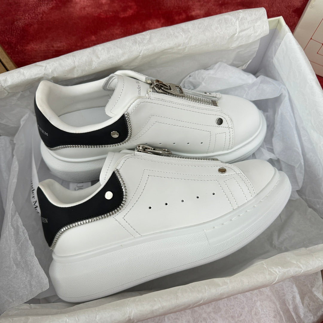 Low cut zipper cowhide casual white shoes for couples, sports shoes XH220