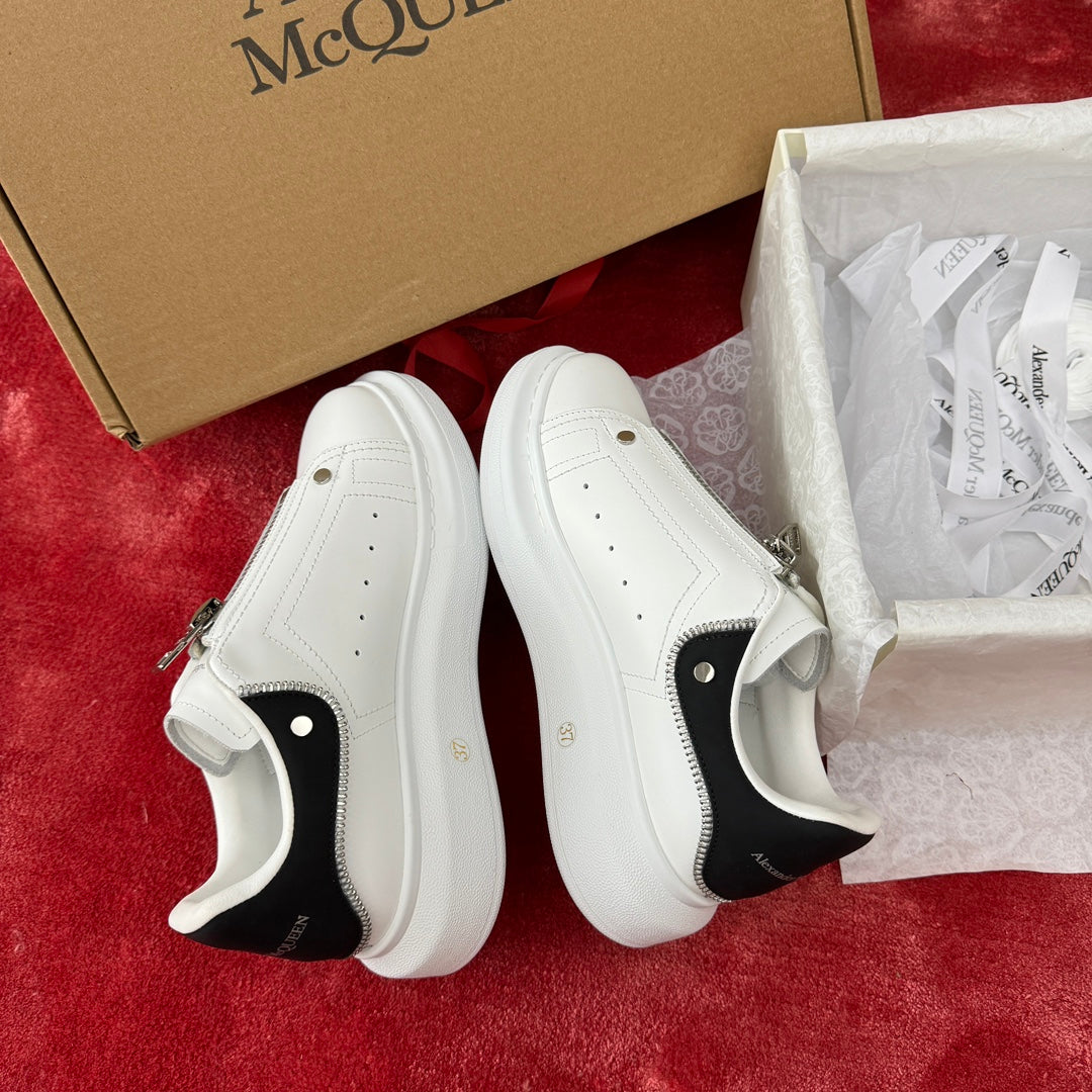 Low cut zipper cowhide casual white shoes for couples, sports shoes XH220