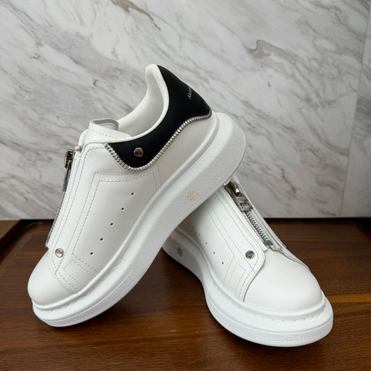 Low cut zipper cowhide casual white shoes for couples, sports shoes XH220