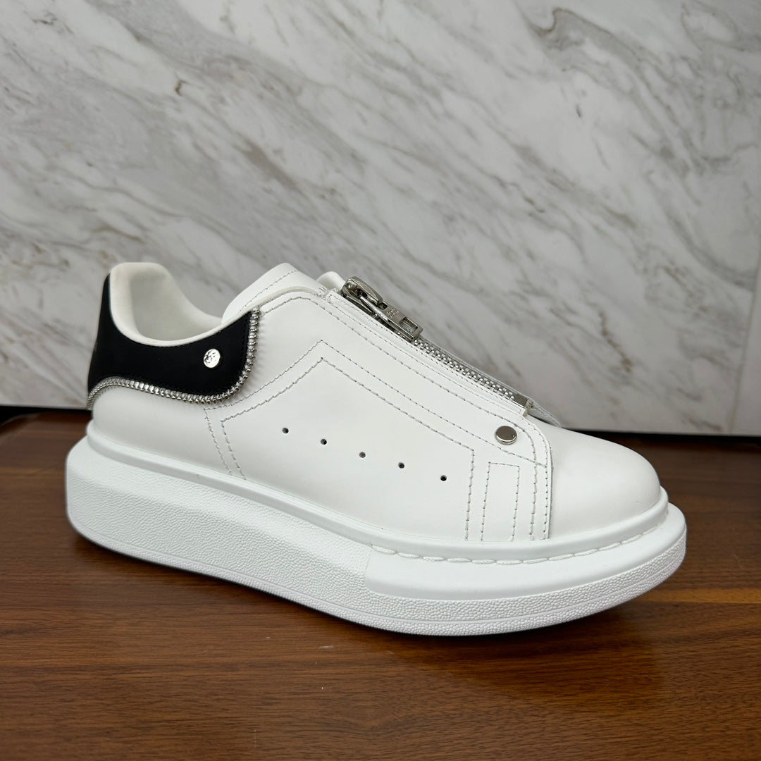 Low cut zipper cowhide casual white shoes for couples, sports shoes XH220