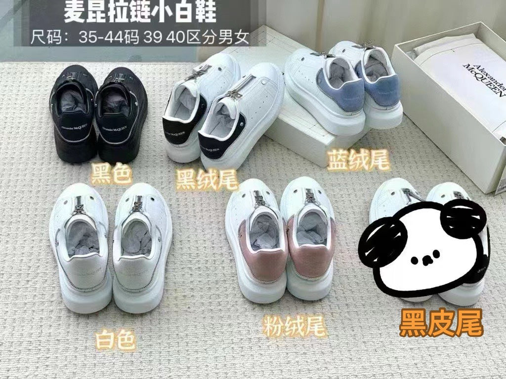 Low cut zipper cowhide casual white shoes for couples, sports shoes XH220