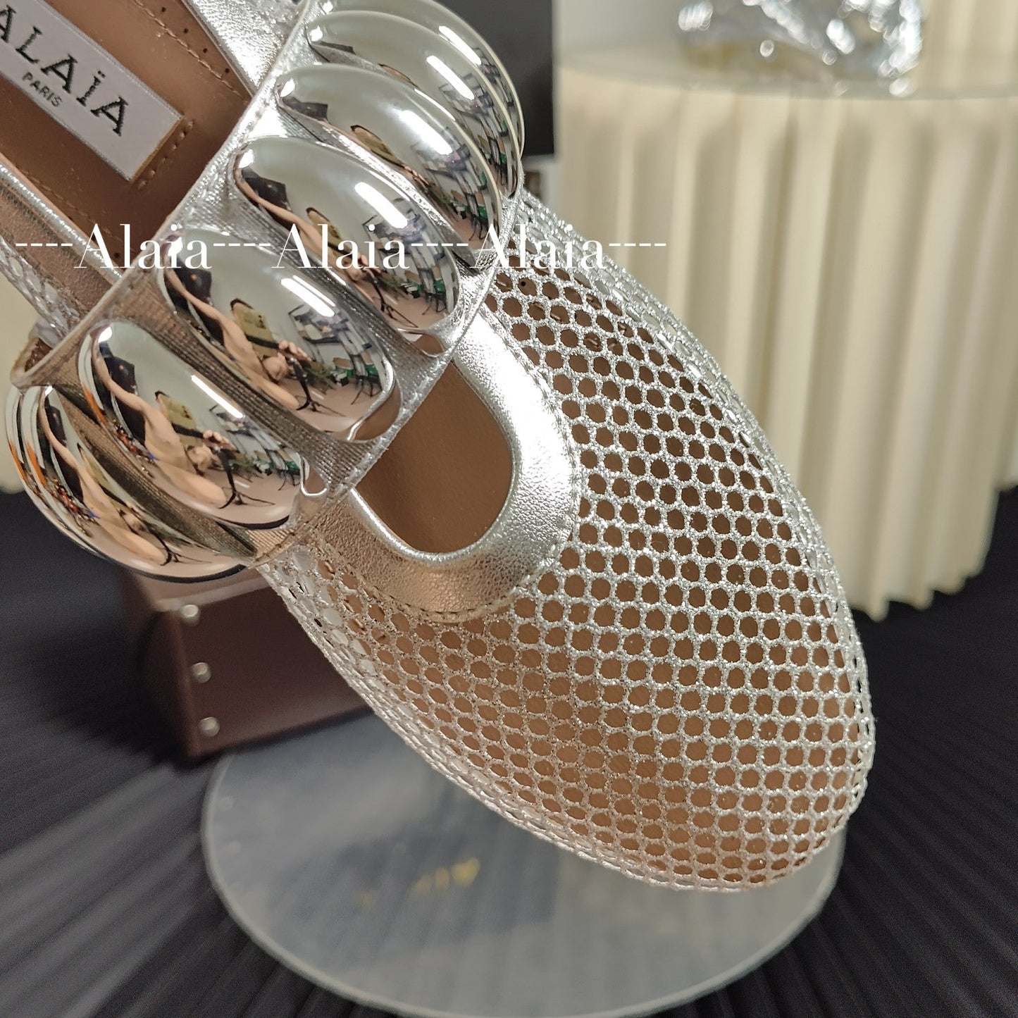 Sheepskin round toe mesh flat ballet shoes silver single shoe XZH232