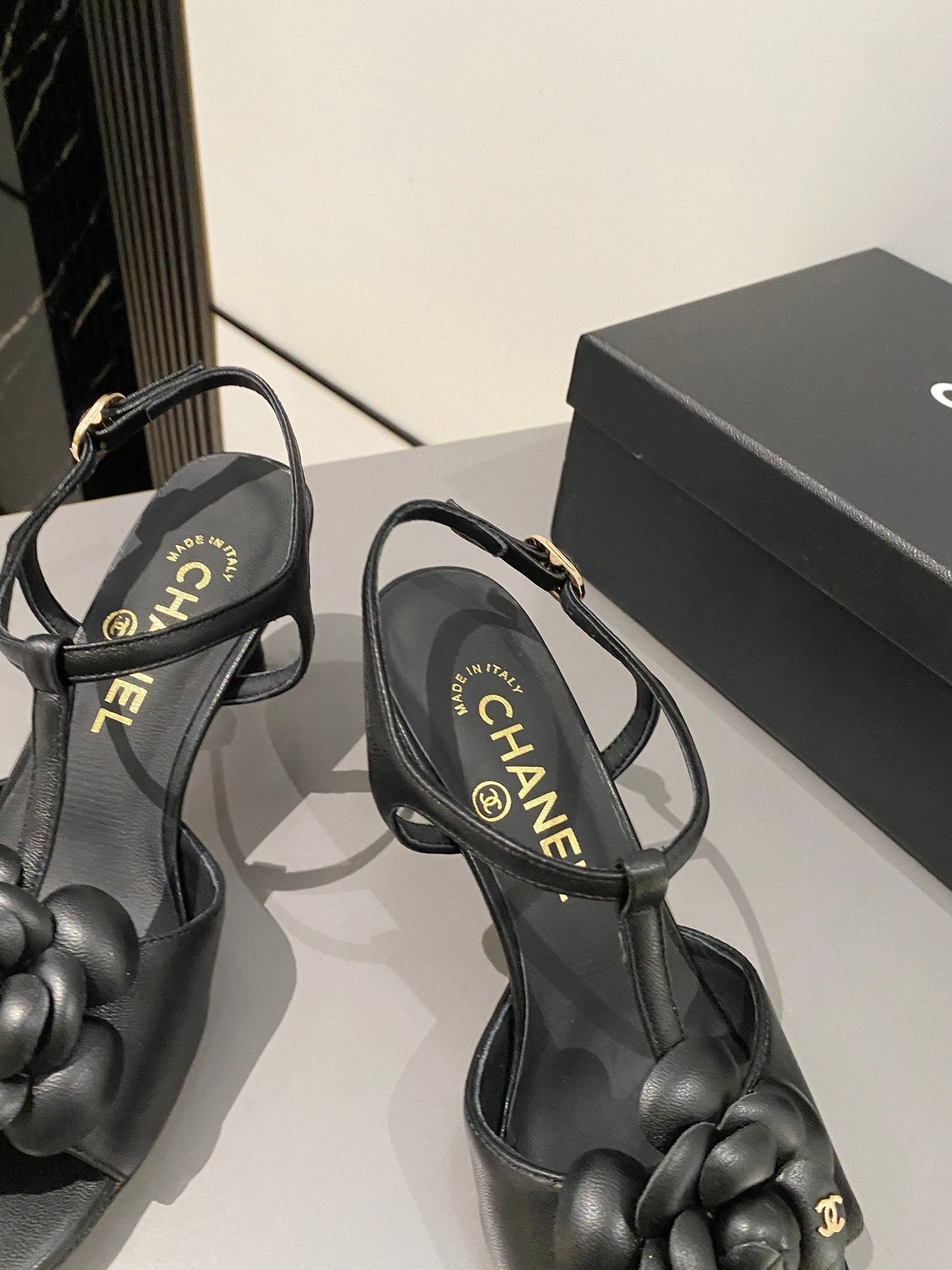 round head mountain camellia black high heeled water platform sandals xzh222