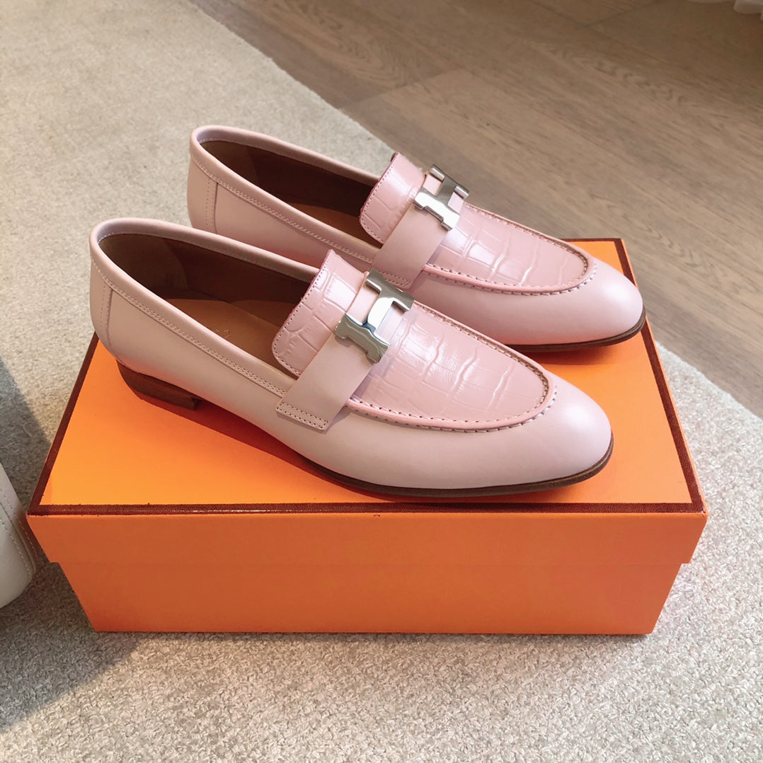 Pink  blocked round toe small leather shoes, single shoe XZH229