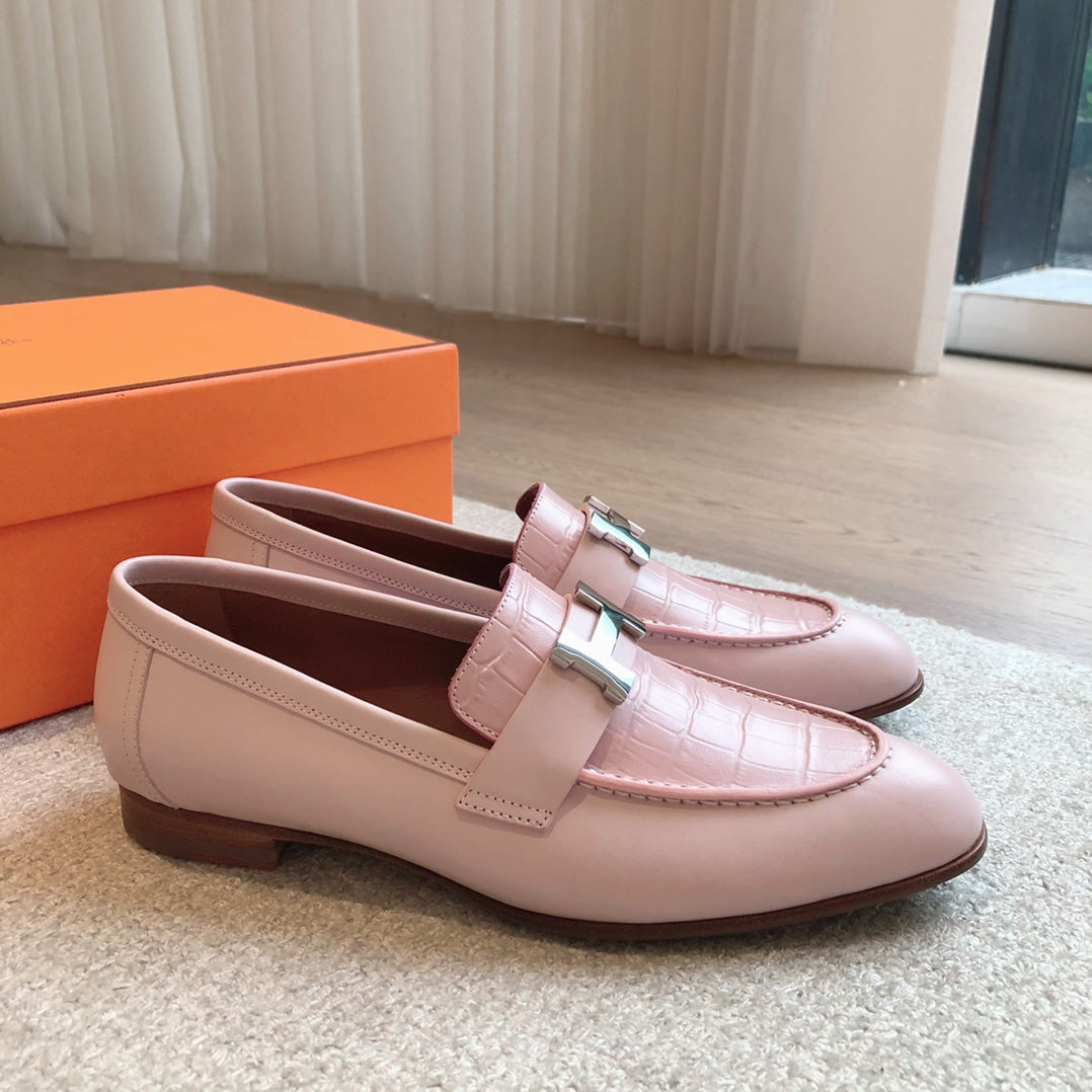 Pink  blocked round toe small leather shoes, single shoe XZH229