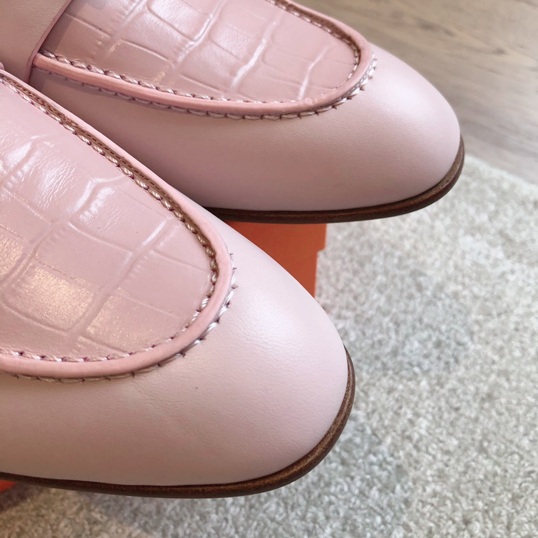 Pink  blocked round toe small leather shoes, single shoe XZH229