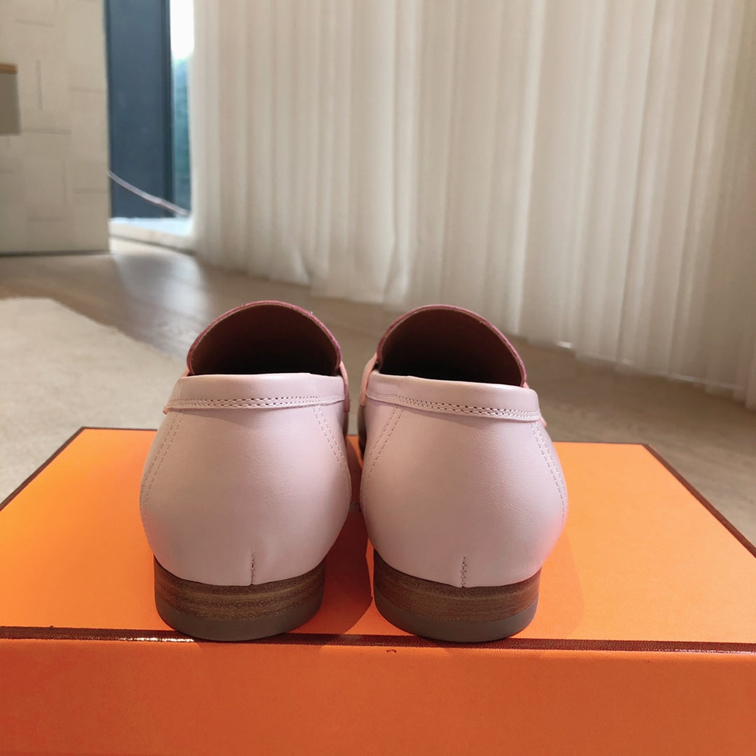 Pink  blocked round toe small leather shoes, single shoe XZH229