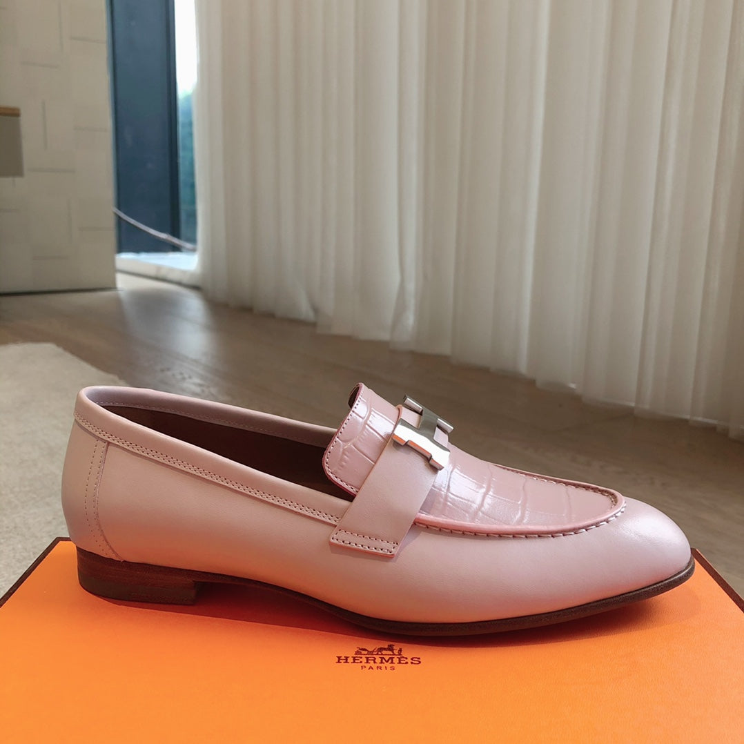 Pink  blocked round toe small leather shoes, single shoe XZH229