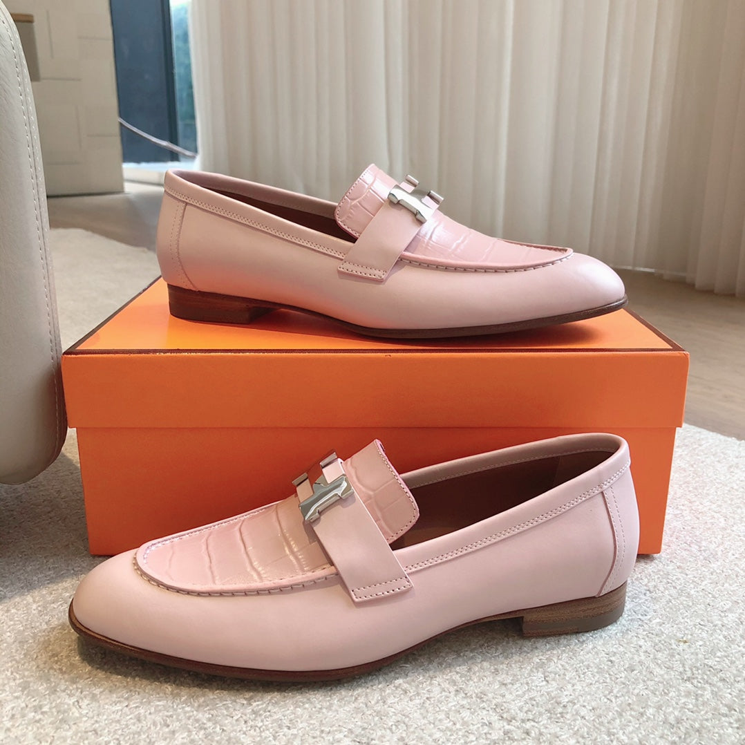 Pink  blocked round toe small leather shoes, single shoe XZH229