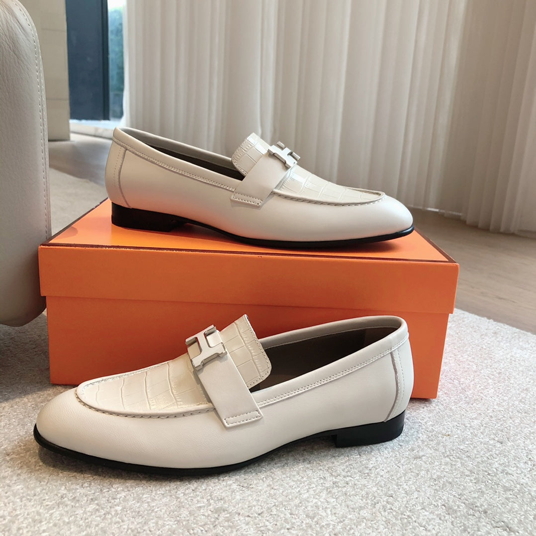 Off white calf leather canvas low heel casual Lego shoes XZH229