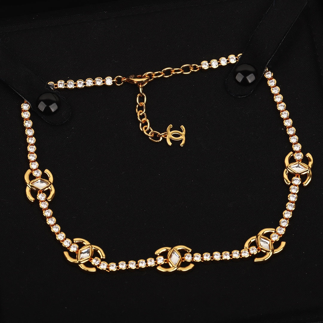 24c medieval relief pearl studded double layered chain necklace XLA137