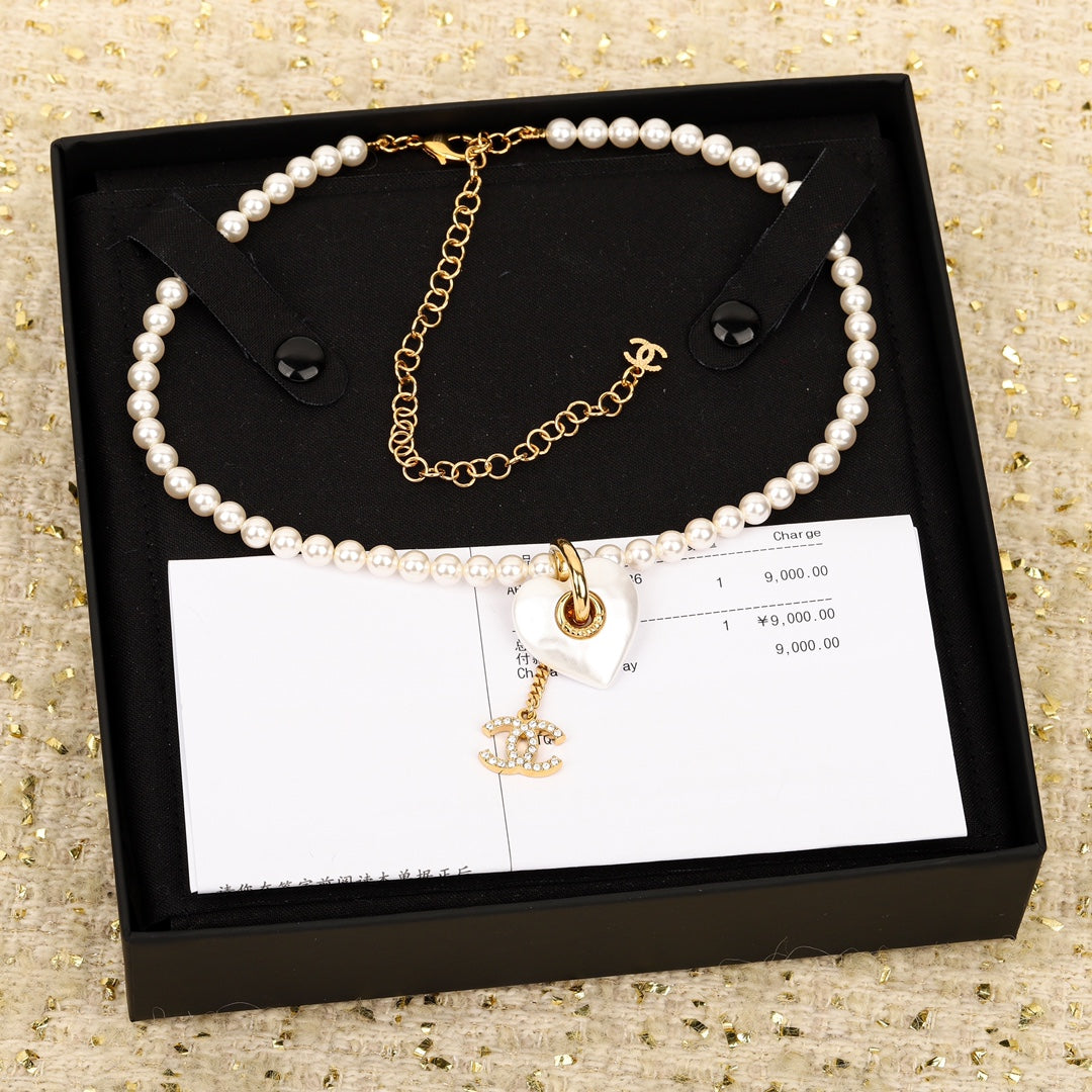 24P Love Pearl Pendant Gold Necklace XLA173